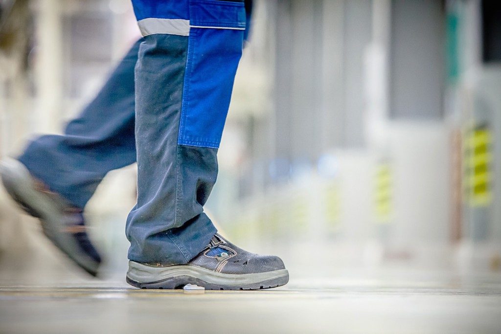 worker wearing safety boots